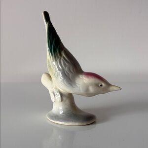 1950s Royal Copley Nuthatch Air Brushed Bird Figurine Ceramic Mid Century Decor
